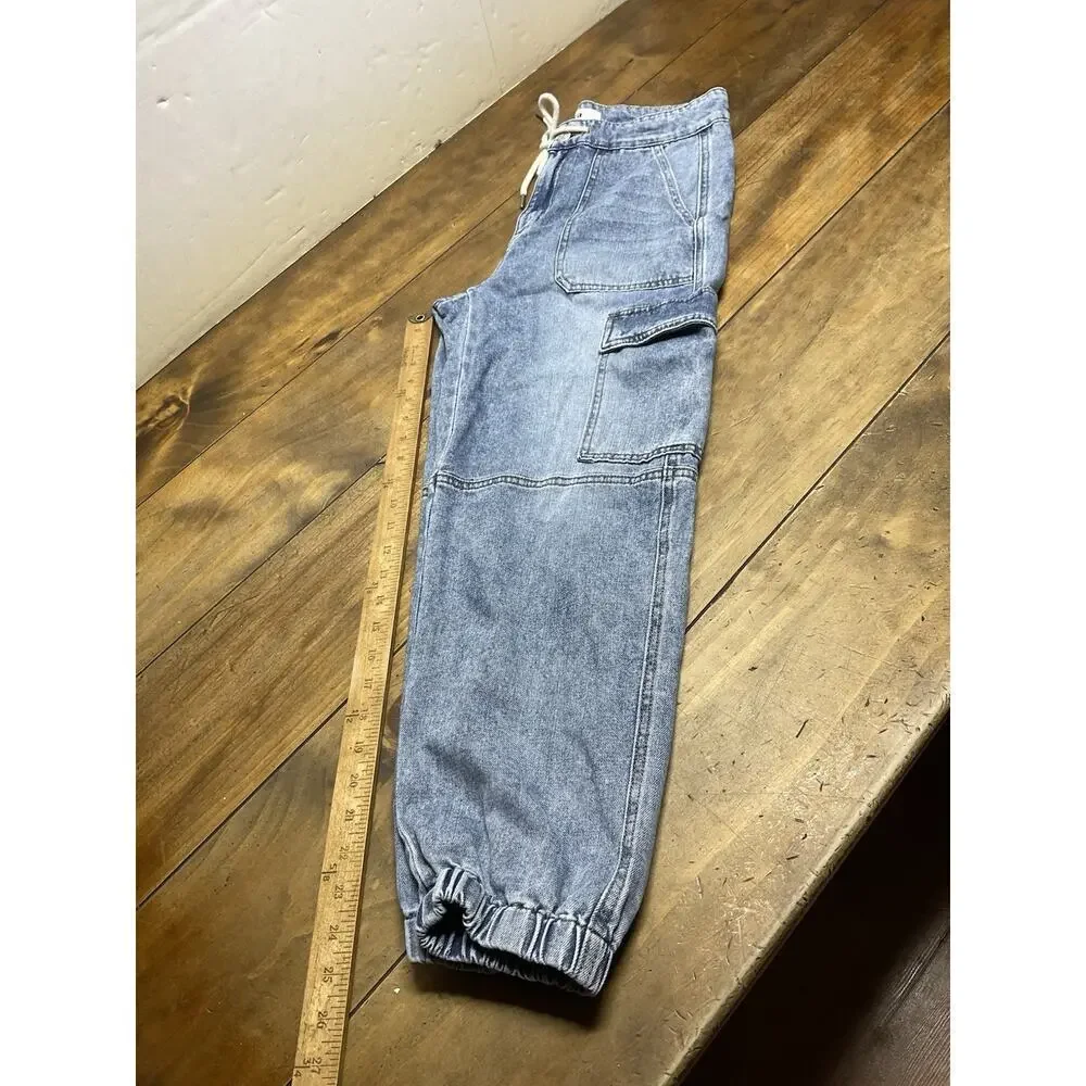 Mica Denim Cargo Jeans Womens Medium Blue Stone Washed Baggy Jogger Ankle Skater - Picture 10 of 10